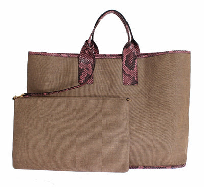Pink Python Snakeskin Linen Hand Shopping Tote Bag