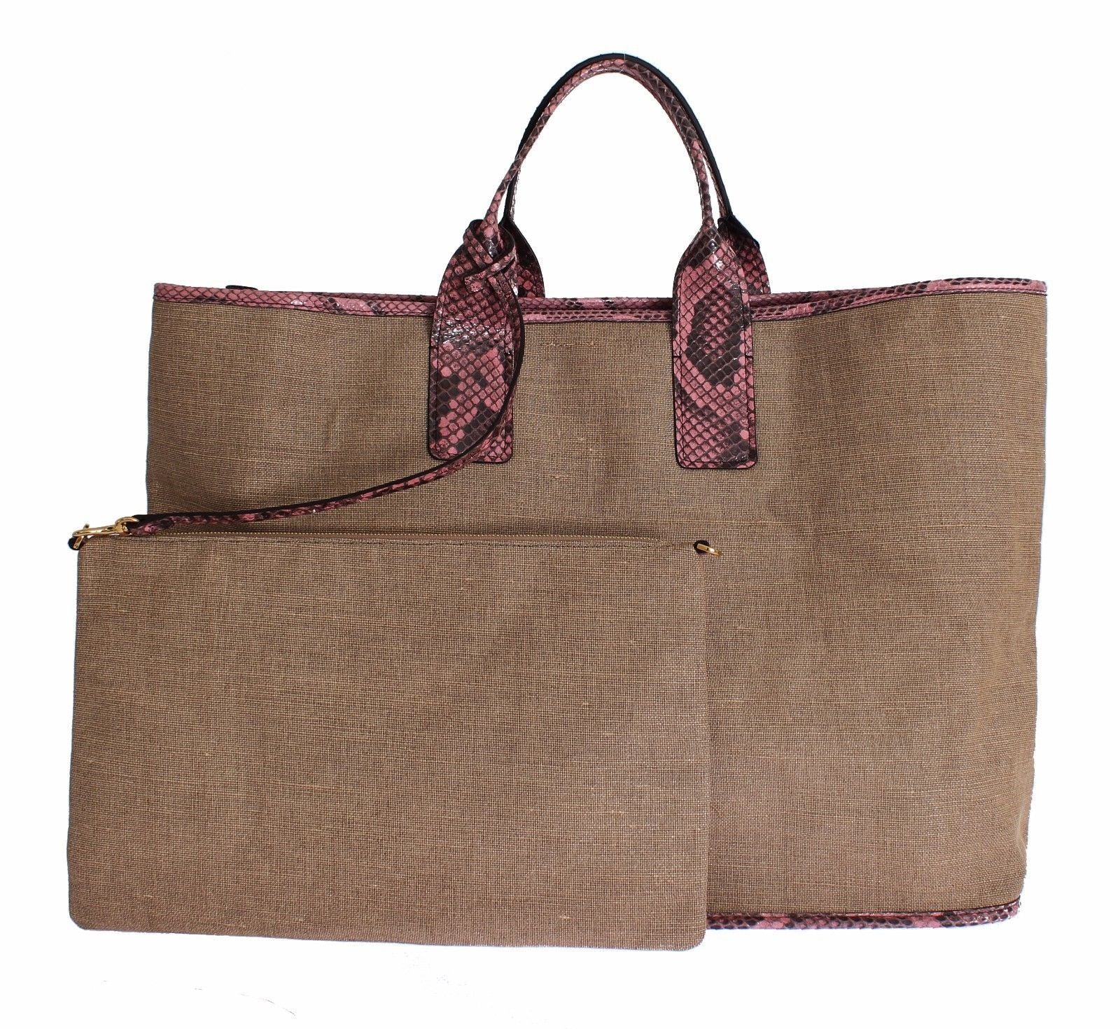Pink Python Snakeskin Linen Hand Shopping Tote Bag