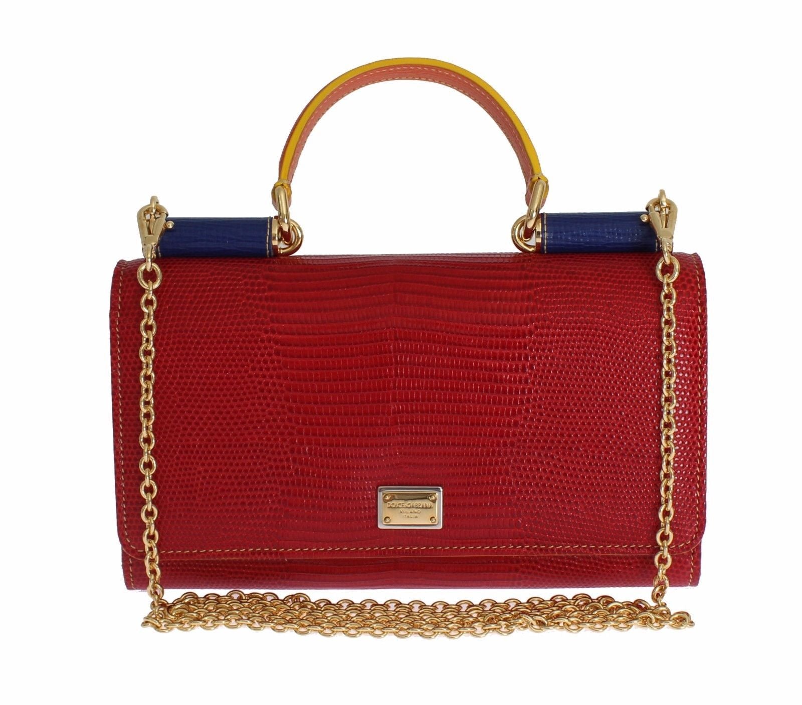 Purse Leather SICILY Red Hand Shoulder Gold Chain Clutch