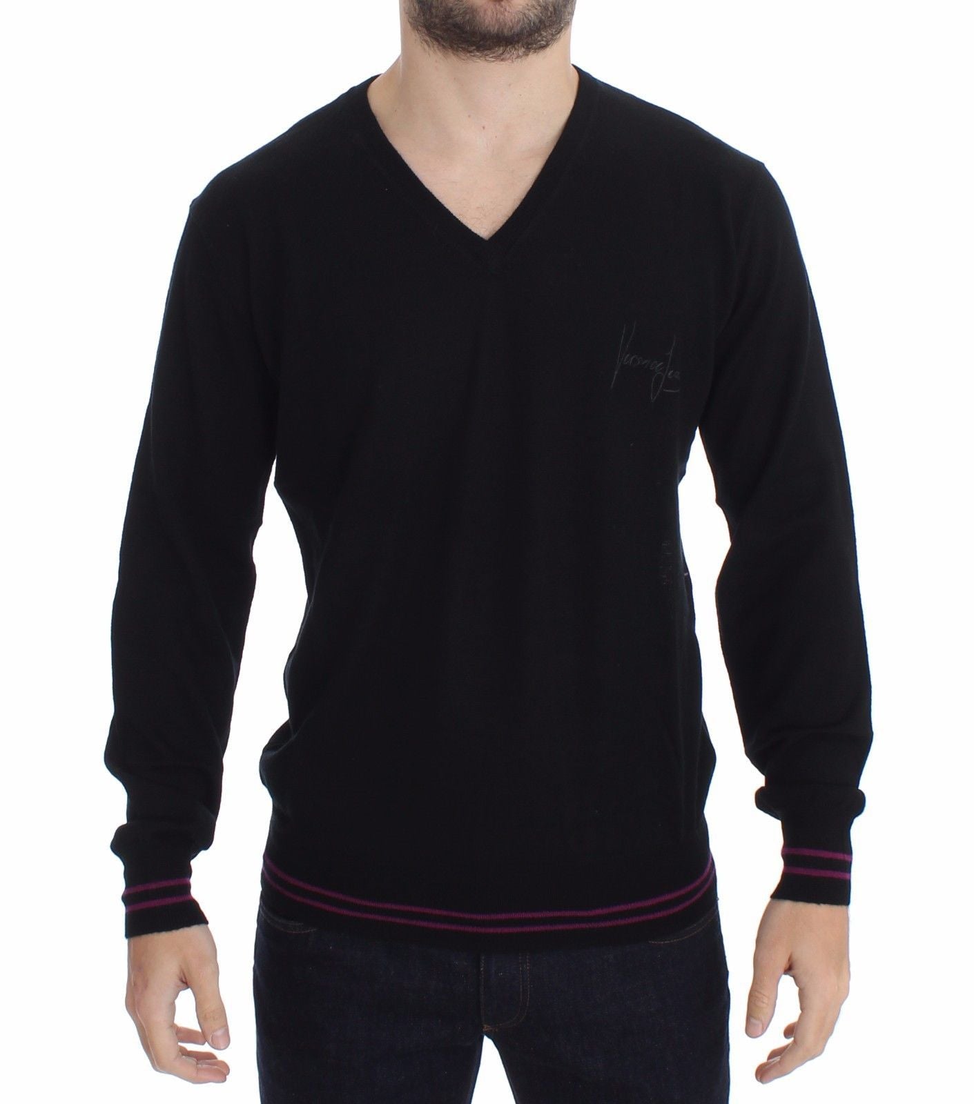 Black Wool V-neck Pullover Sweater