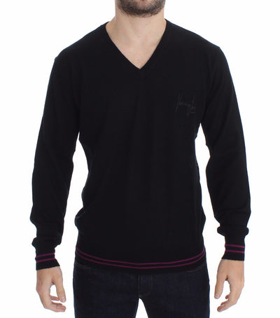 Black Wool V-neck Pullover Sweater