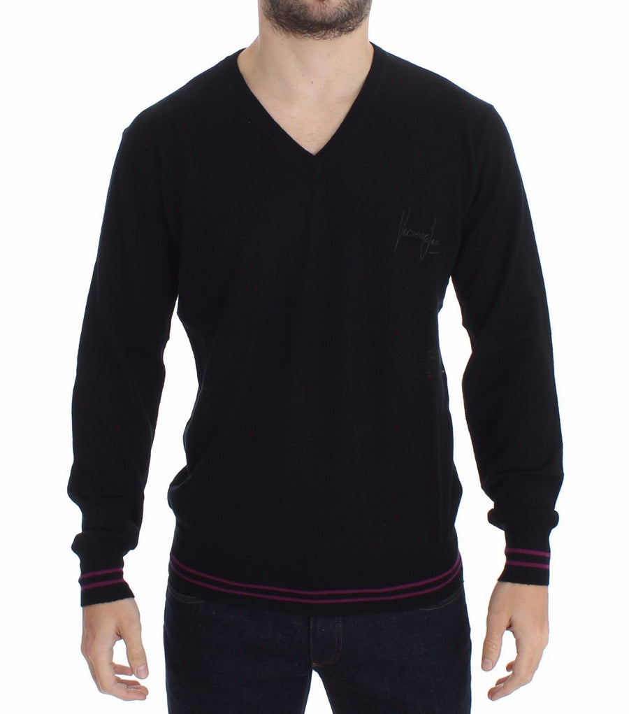 Black Wool V-neck Pullover Sweater