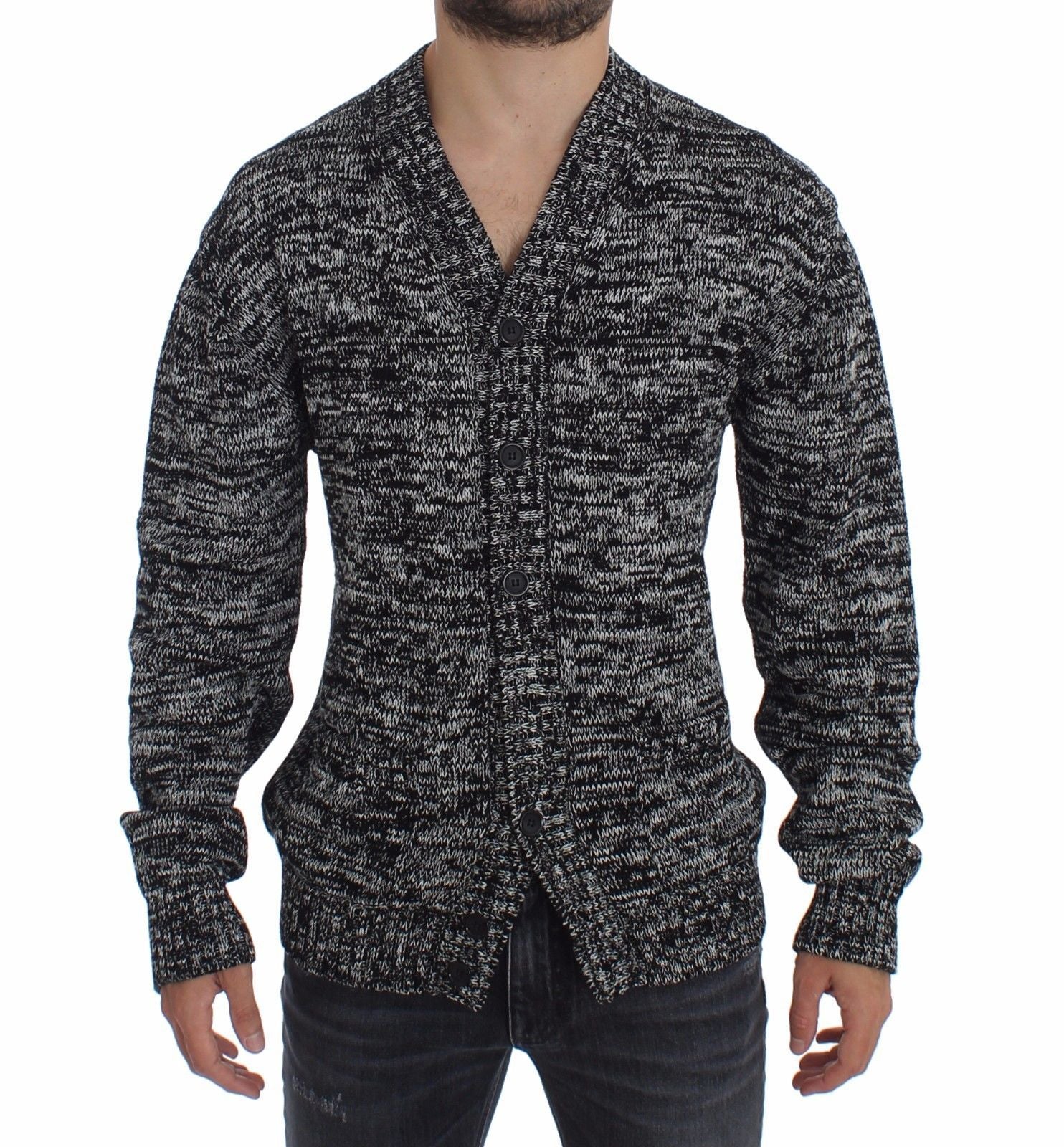 Sweater Black Cotton Silk Knitted Cardigan