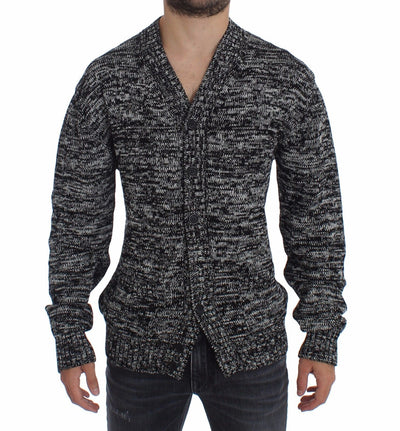 Sweater Black Cotton Silk Knitted Cardigan