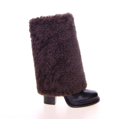 Brown Black Leather Shearling Boots Shoes