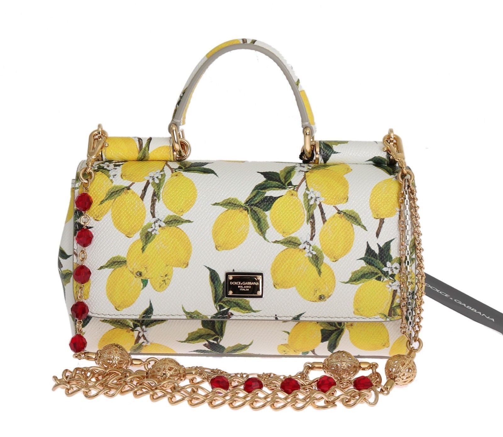 Purse SICILY Satchel White Lemon Print Leather Shoulder Clutch