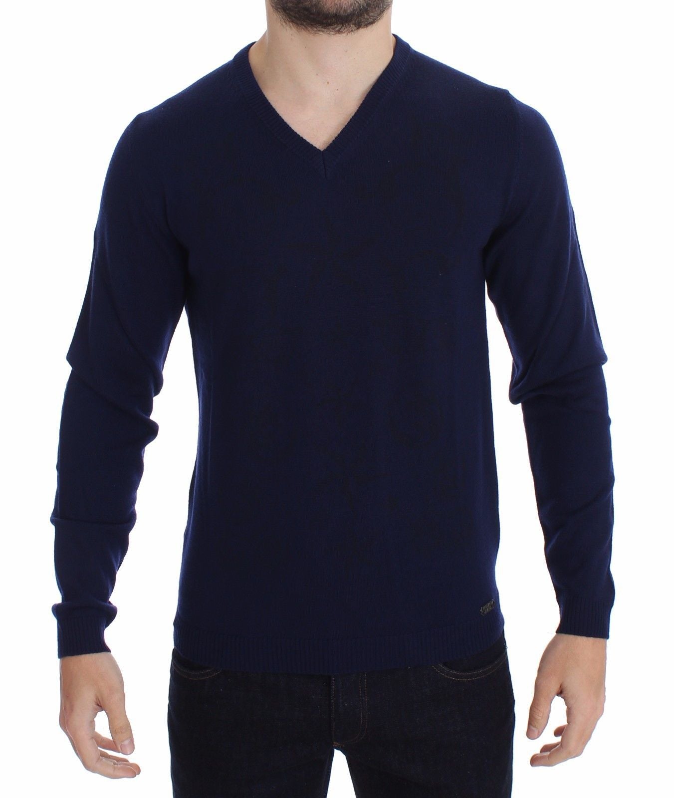 Blue Wool V-neck Sweater