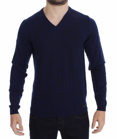 Blue Wool V-neck Sweater