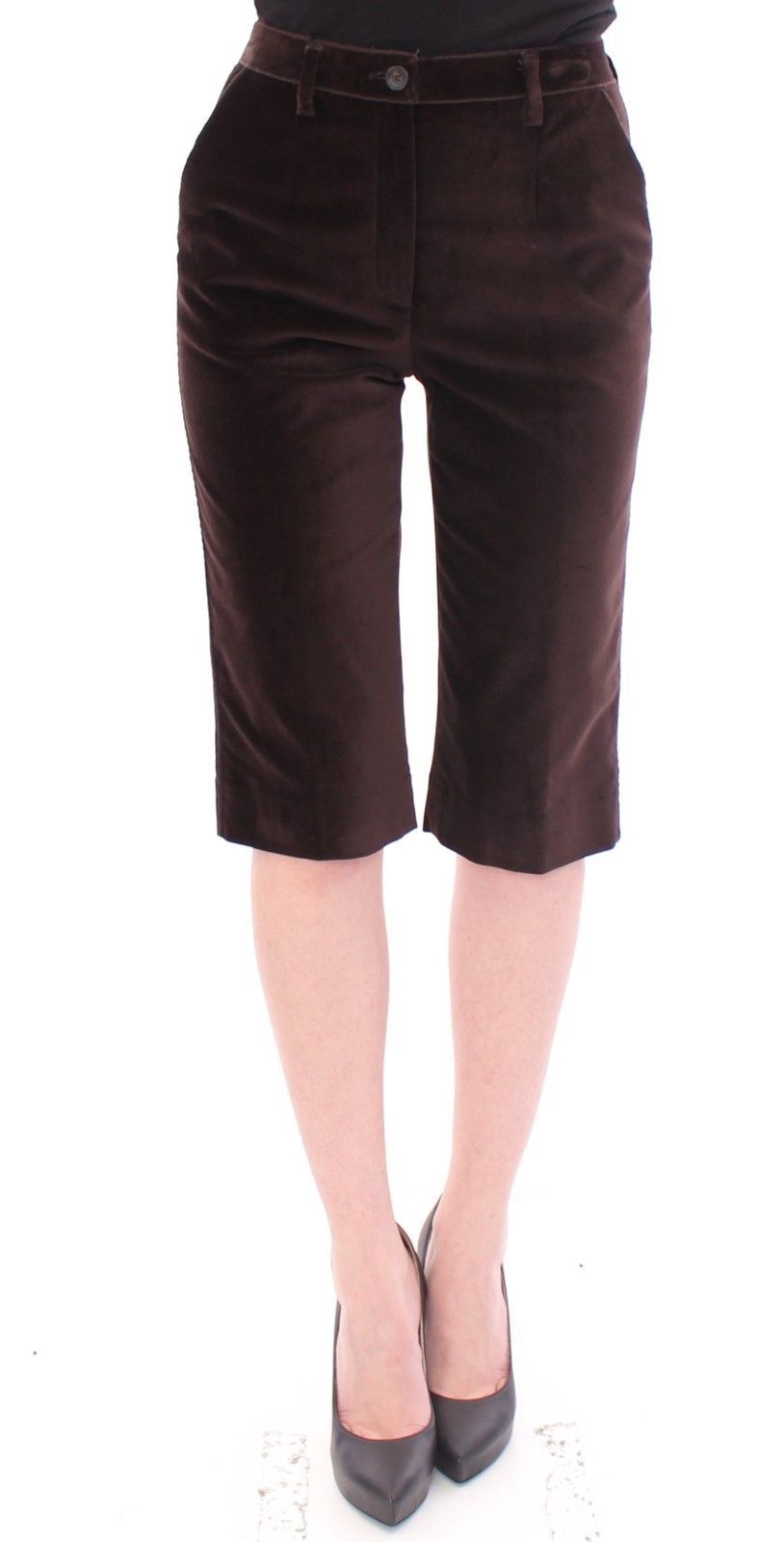 Brown Cotton Solid Pattern Shorts Pants