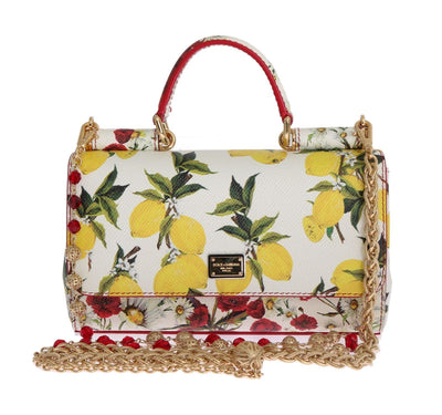Purse SICILY Satchel White Lemon Print Leather Clutch