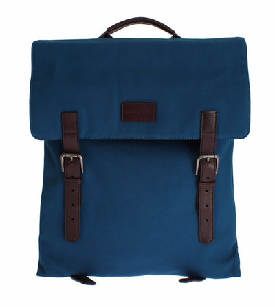 Blue Canvas Brown Leather Backpack Travel Bag