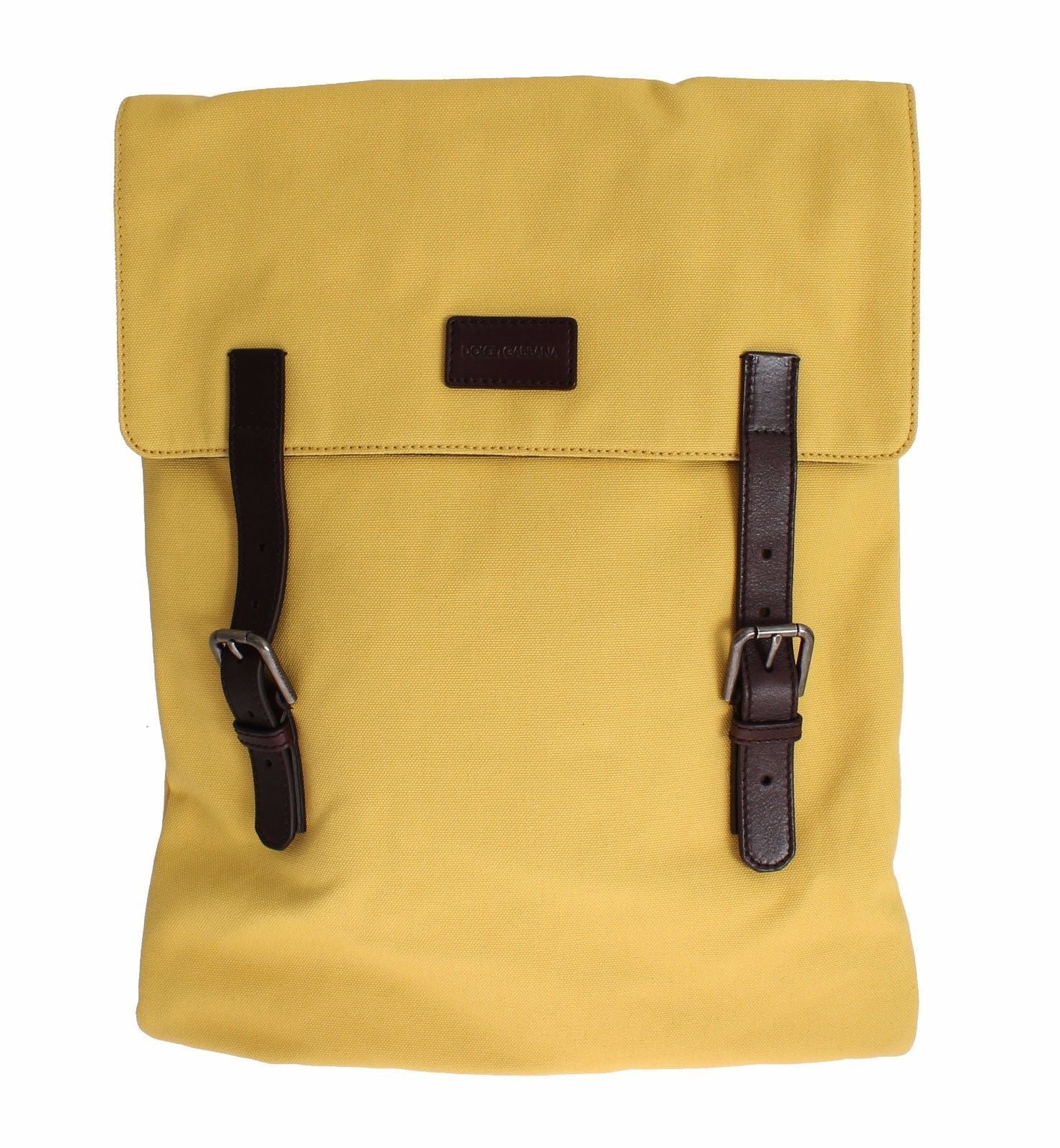 Yellow Canvas Brown Leather Backpack Travel Bag