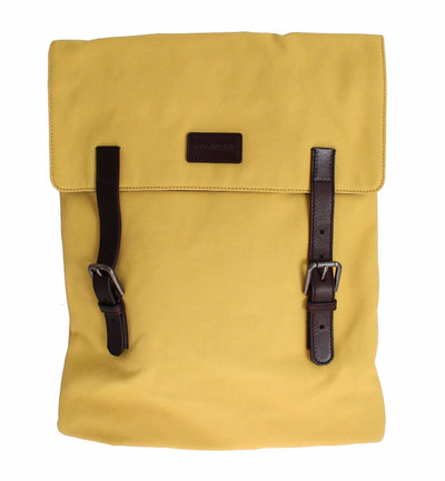 Yellow Canvas Brown Leather Backpack Travel Bag