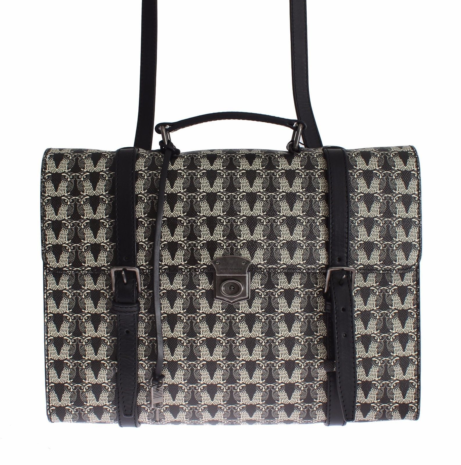 Bag Black Owl Print Leather Backpack