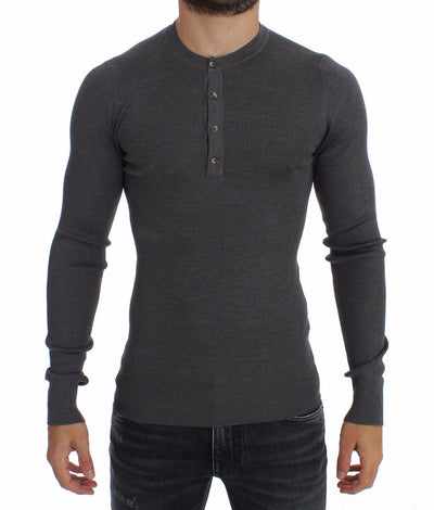Gray Silk Henley Button Sweater