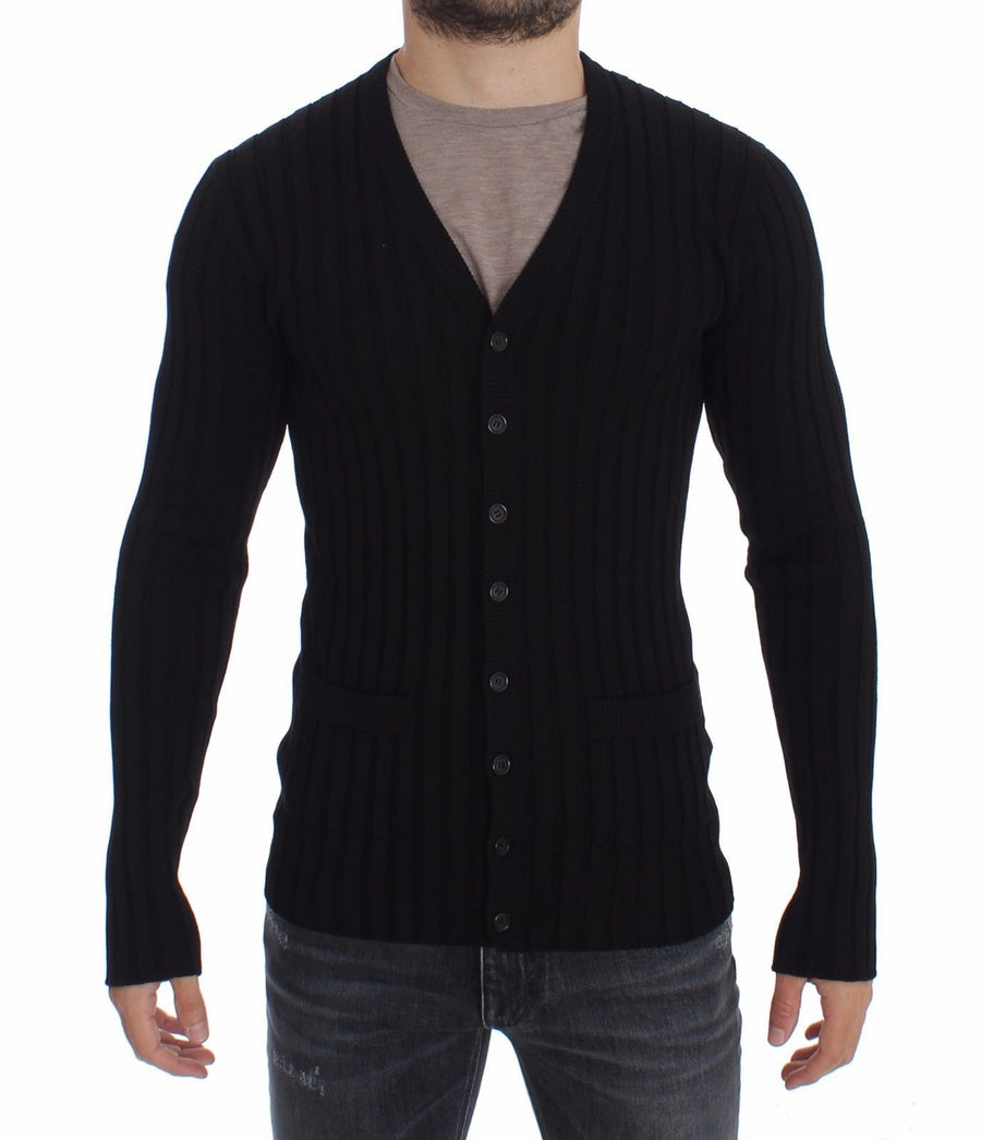 Black Silk Stretch Cardigan Sweater