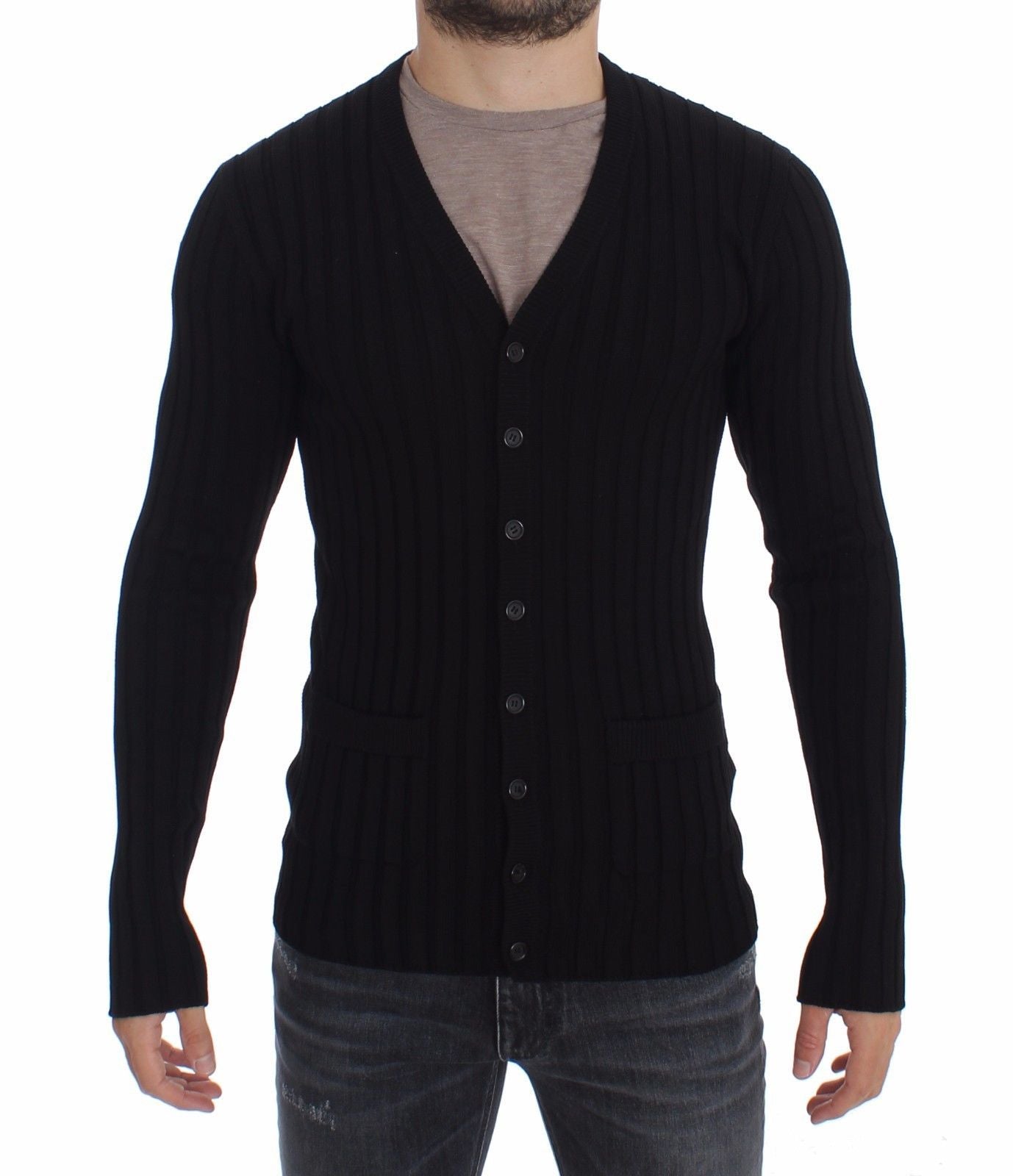 Black Silk Stretch Cardigan Sweater