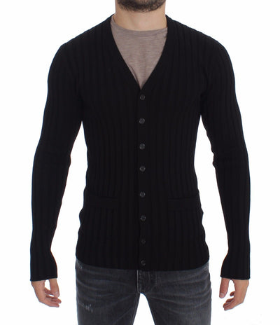 Black Silk Stretch Cardigan Sweater