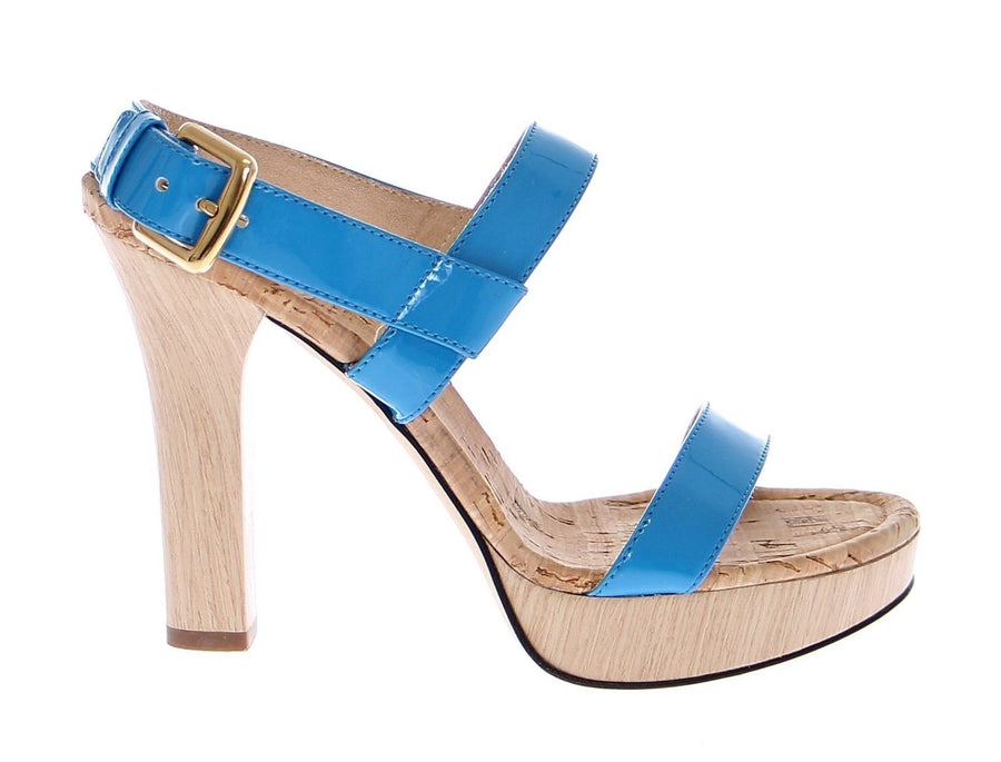 Blue Platform Leather Sandals Shoes