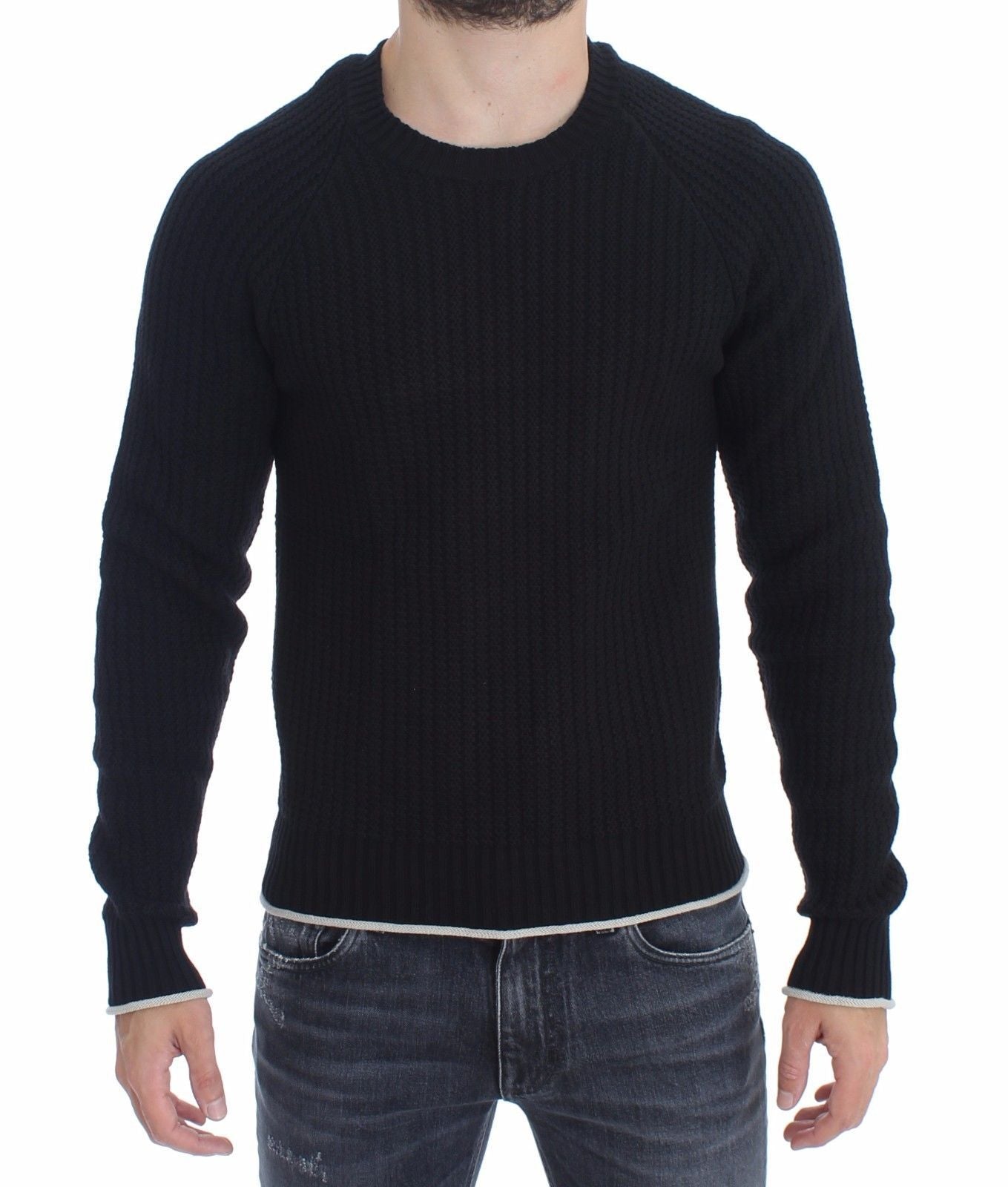 Blue Cotton Silk Knitted Sweater