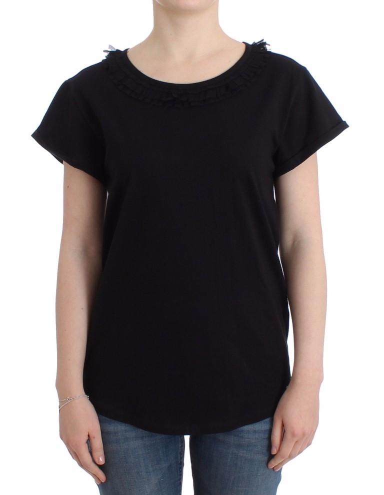 Black Cotton Short Sleeved Top
