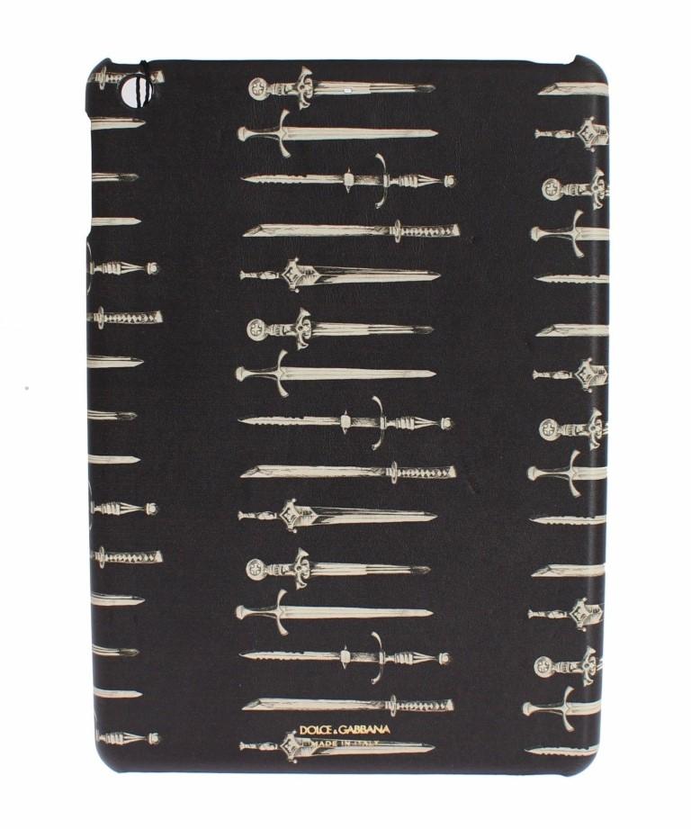 Black Sword Print Leather Tablet Ipad Case