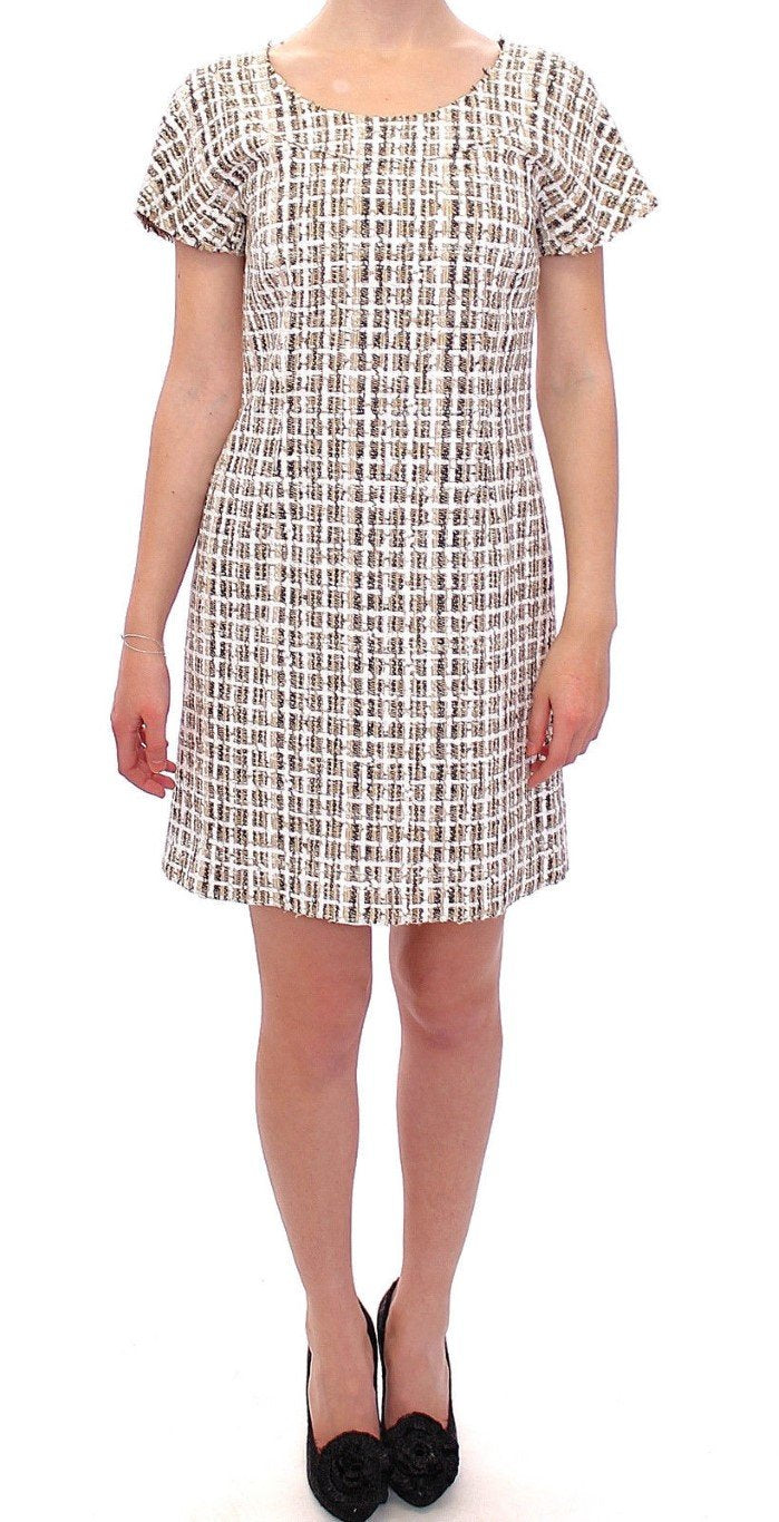 Beige shift bouclé-tweed dress