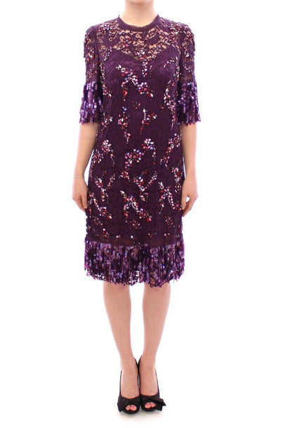 Purple floral lace crystal embedded dress