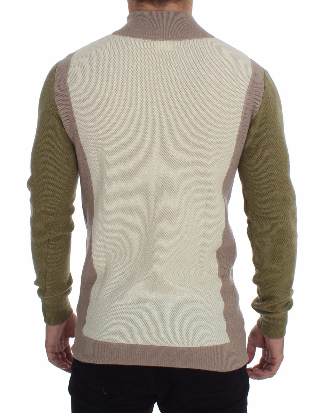 Beige Green Wool Blend Zipper Cardigan Sweater