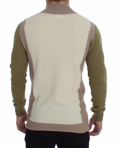 Beige Green Wool Blend Zipper Cardigan Sweater