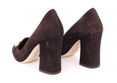 Brown Suede Block Heel Pumps Classic Shoes