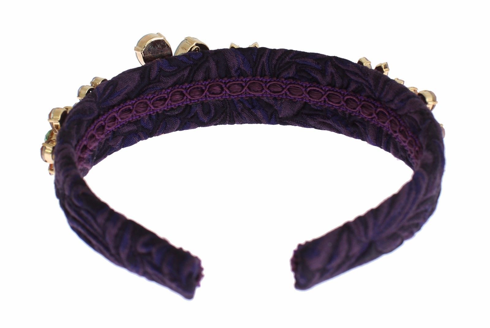 Purple Blue Brocade Gold Crystal Floral Headband Hair Diadem
