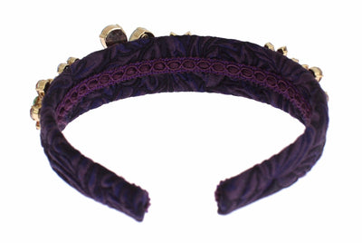 Purple Blue Brocade Gold Crystal Floral Headband Hair Diadem