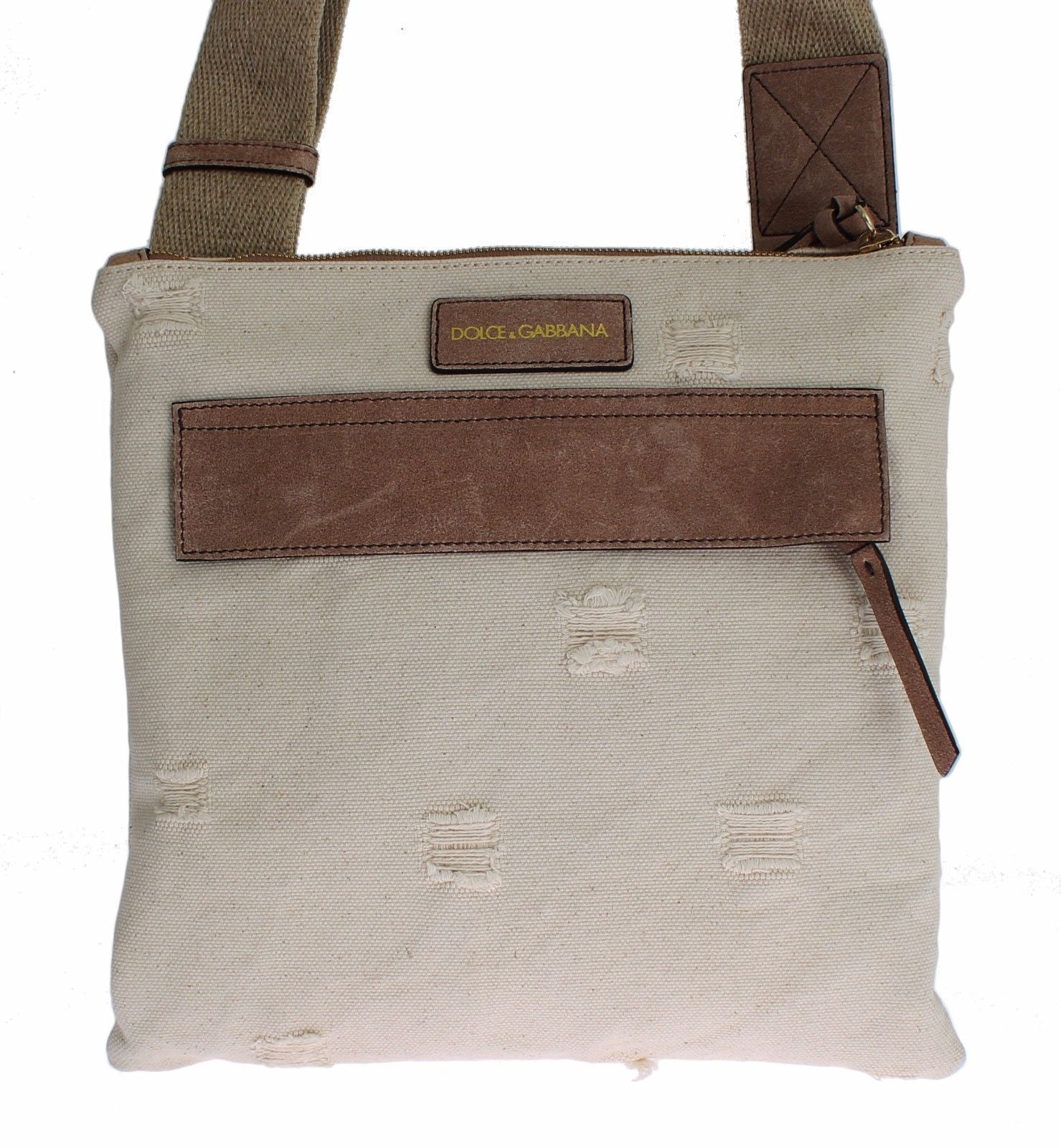 Beige Canvas Leather Crossbody Shoulder Bag