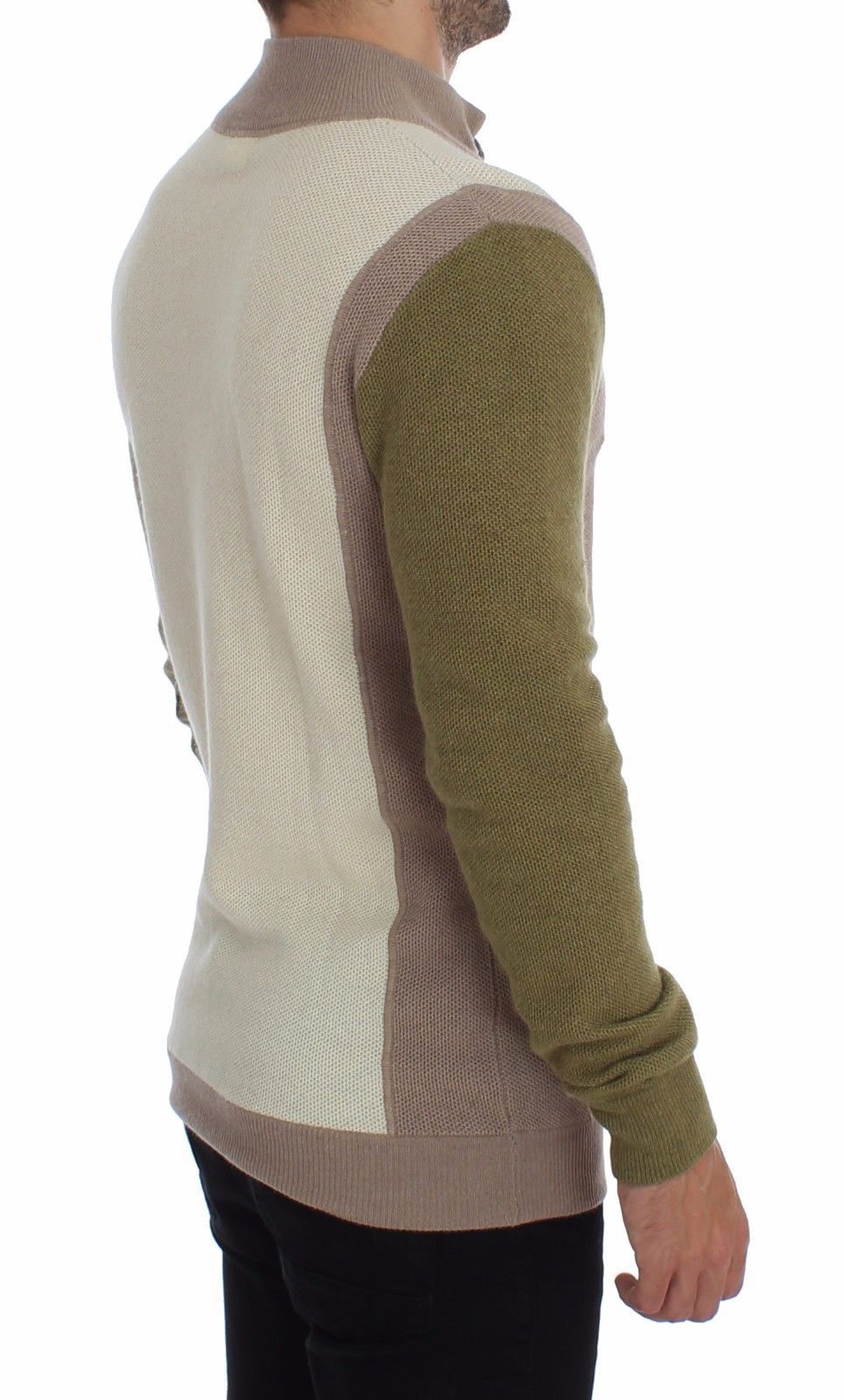 Beige Green Wool Blend Zipper Cardigan Sweater