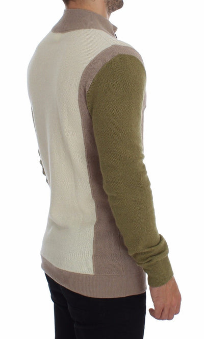Beige Green Wool Blend Zipper Cardigan Sweater