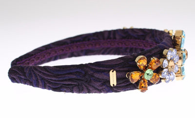 Purple Blue Brocade Gold Crystal Floral Headband Hair Diadem