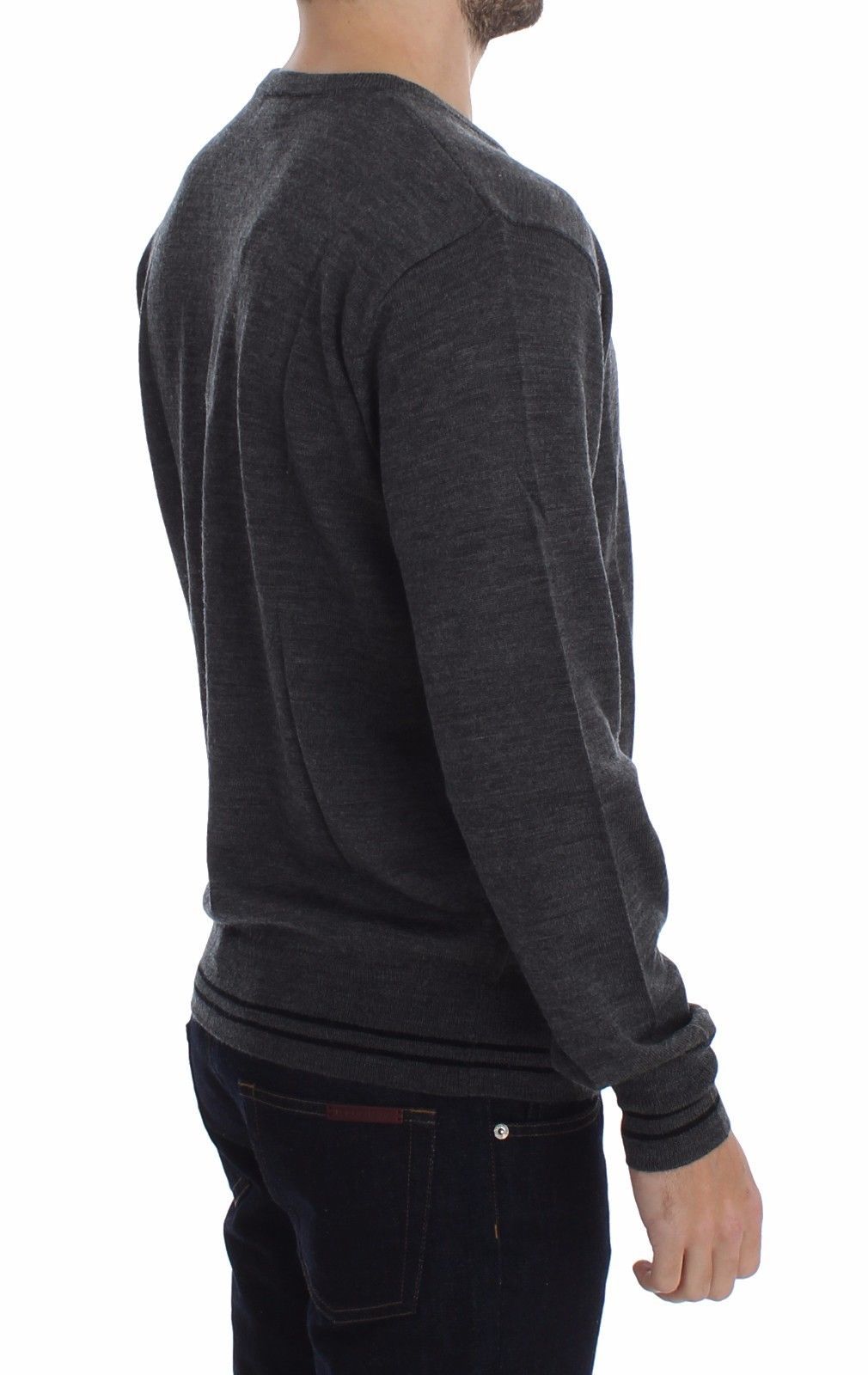 Gray Wool V-neck Sweater