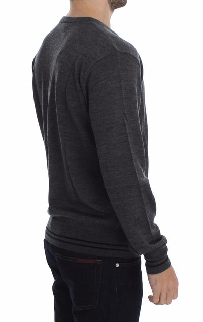Gray Wool V-neck Sweater