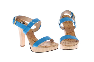 Blue Platform Leather Sandals Shoes