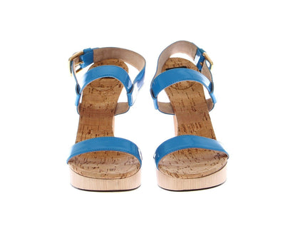 Blue Platform Leather Sandals Shoes