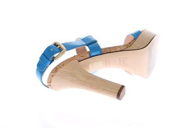 Blue Platform Leather Sandals Shoes