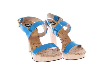 Blue Platform Leather Sandals Shoes
