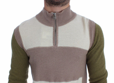 Beige Green Wool Blend Zipper Cardigan Sweater