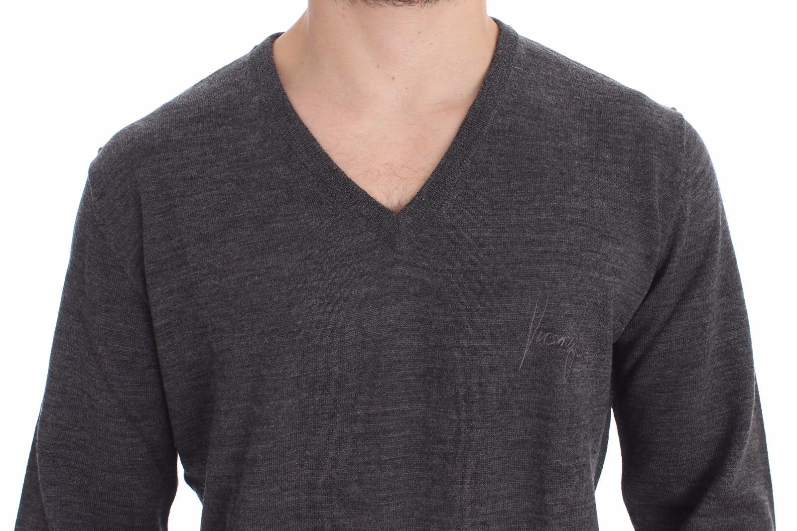 Gray Wool V-neck Sweater