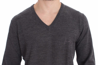Gray Wool V-neck Sweater