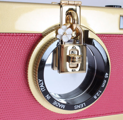 Camera Case Pink Leather Gold Shoulder Bag Clutch