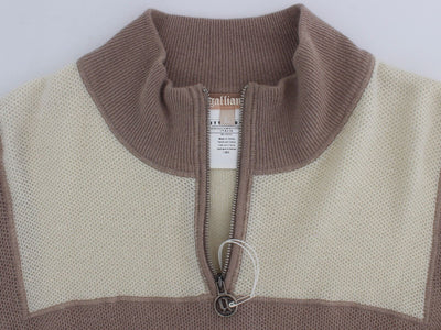 Beige Green Wool Blend Zipper Cardigan Sweater