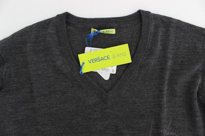 Gray Wool V-neck Sweater