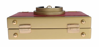 Camera Case Pink Leather Gold Shoulder Bag Clutch